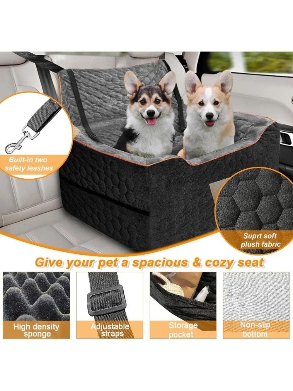 Dog Car Seat for Medium/Large Pets - Booster Seat with Cushioned Comfort